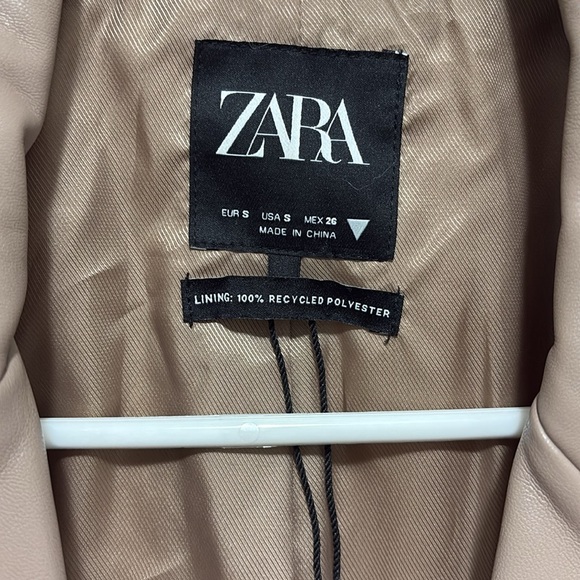 Zara Tan Blazer Tailored Suit Jacket pleather - Picture 2 of 3